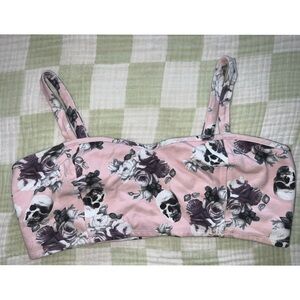 Pink Floral Skull Print Crop Top